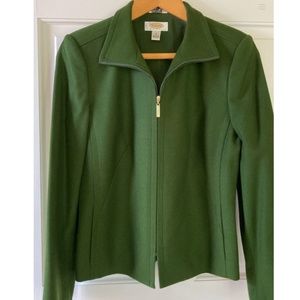 Vintage Talbots Green Italian Stretch Wool Flannel Suit Jacket Size 6P Pockets